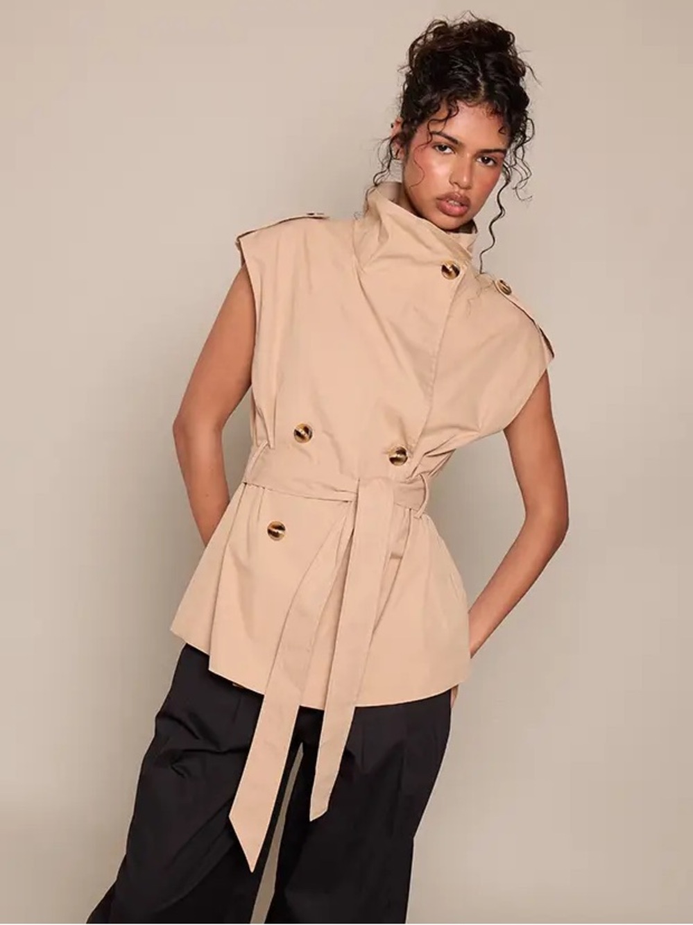 Beige Double-Breasted Sleeveless Trench Vest NEW 🏷️
